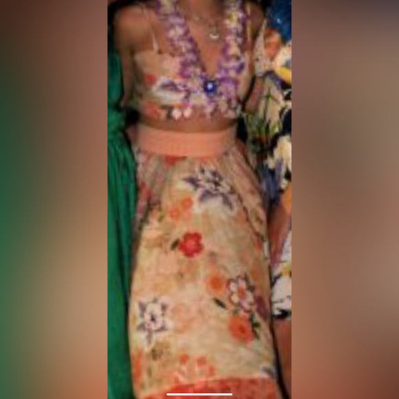 Twinkle by WENLAN Orange Purple Hawaiian Print 2pc High Waist Skirt Set Crop Top - Picture 2 of 6